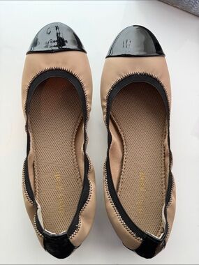 Cathy Jean Nude Ballet Flats with Black Patent Cap Toe